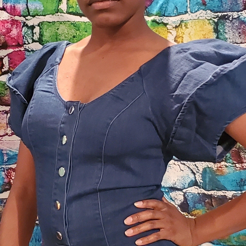 Puff Sleeve Denim Bodysuit